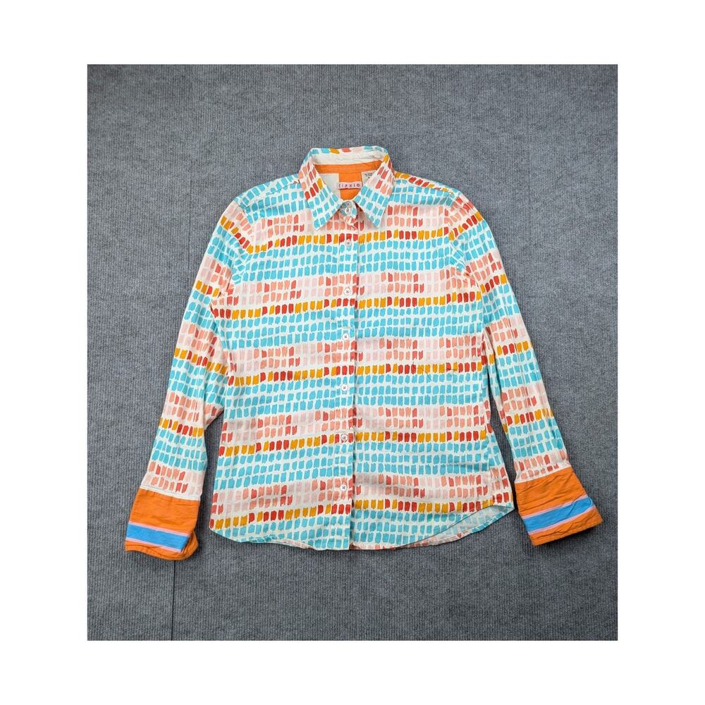Tizzie Button Up Shirt Womens Medium Colorful Art To Wear Boho Shirt Eclectic